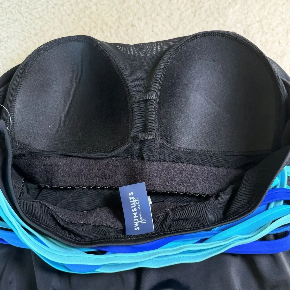 Swimsuits For All Black and Blue Straps Cross back Sz 10 One piece New